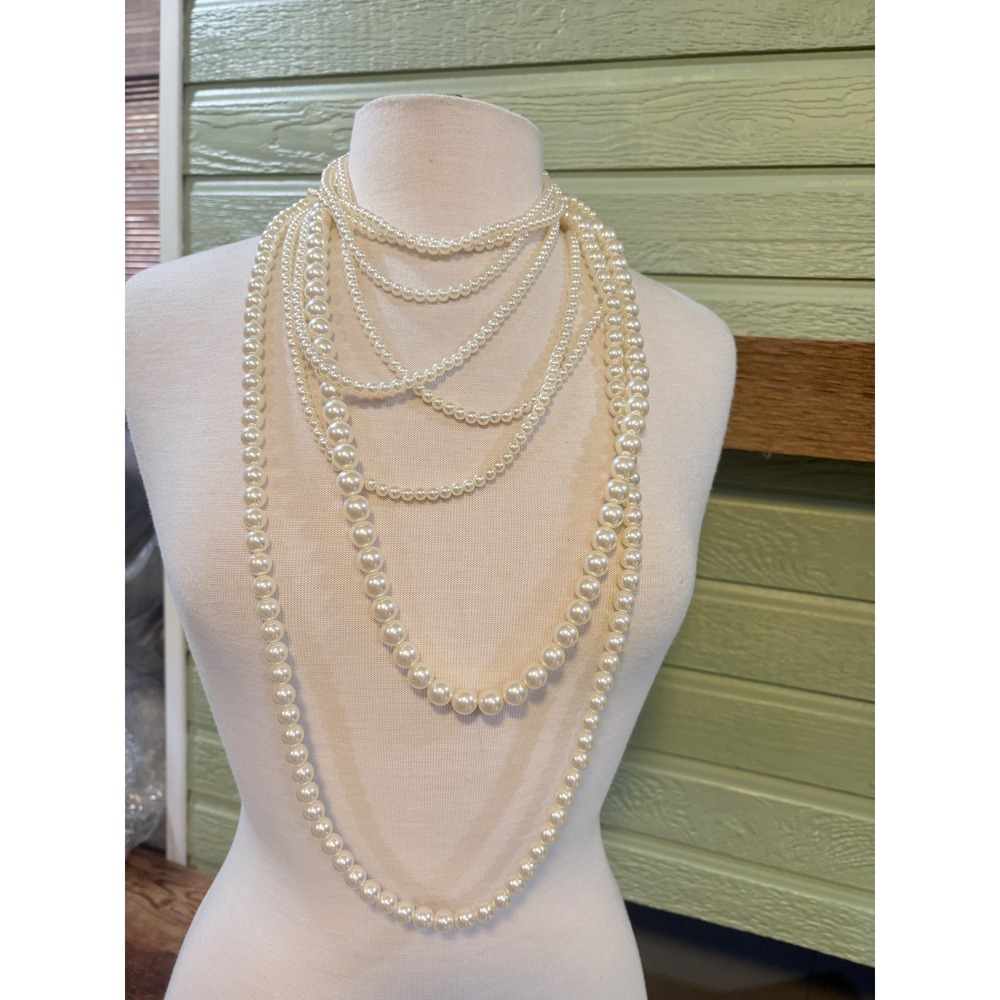 Vintage Style Multi Strand Faux Pearl Layered Statement Necklace Cream